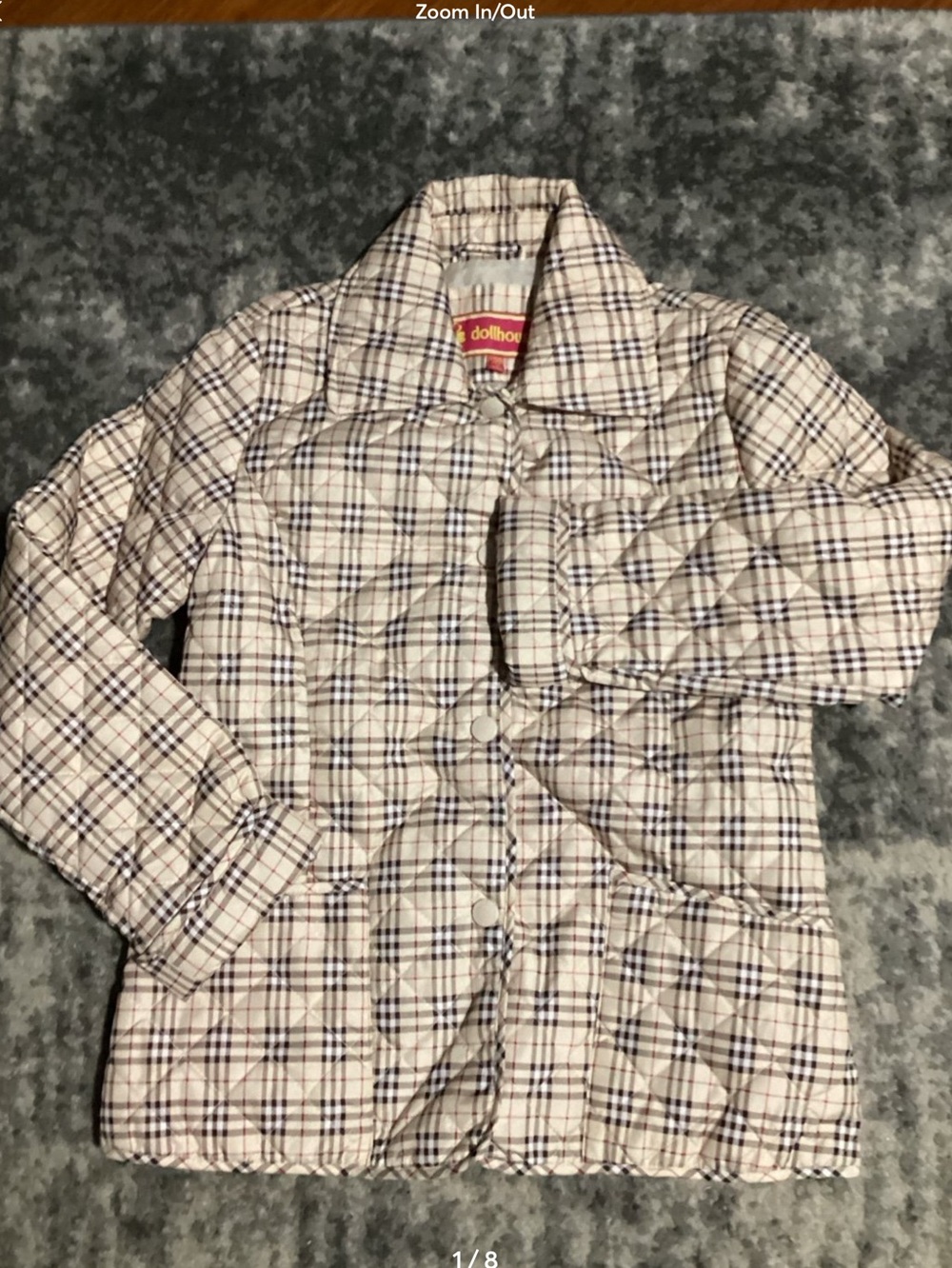 Dollhouse Girl’s Quilted Jacket, Cream with Brown and Red Stripes, M 10/12